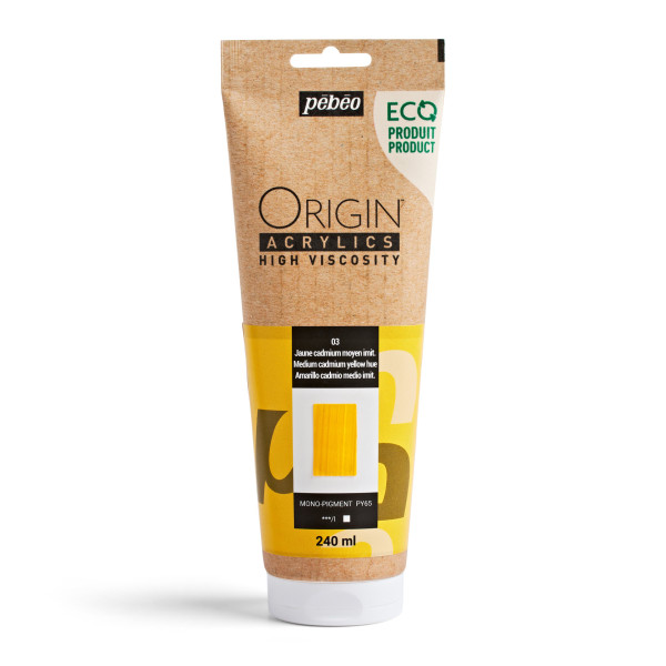 photo-Peinture acrylique - Jaune cadmium moyen - 3 - Haute viscosité - Pébéo - Origin acrylics - 240ml