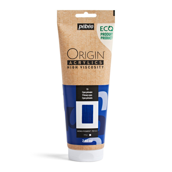 photo-*Peinture acrylique - Cyan primaire - 19 - Haute viscosité - Pébéo - Origin acrylics - 240ml
