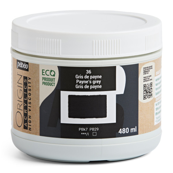 photo-Peinture acrylique - Gris de Payne - 36 - Haute viscosité - Pébéo - Origin acrylics - 480ml
