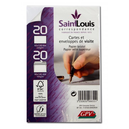 photo-20 cartes  de visite + enveloppes - Extra-blanc - 82x128mm/90x140mm - GPV