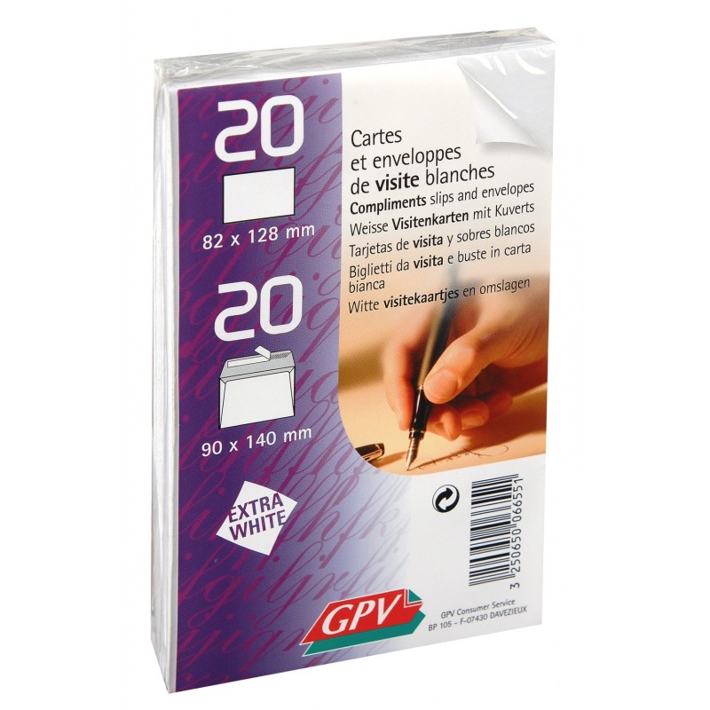 Carte De Visite - 82 X 128 Mm - Enveloppes - 90 X 140 Mm Blanche - 20 Cartes + 20 Enveloppes - Gpv | Surdiscount