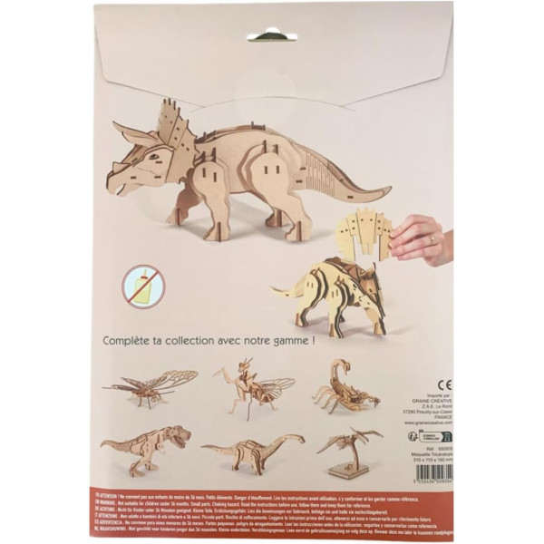 Maquette - Puzzle - 3D - En bois - Triceratops - 55 pièces - Dès 8 ans