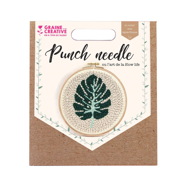 photo - Canevas - Punch needle - Feuille de monstera - Avec tambour et accessoires