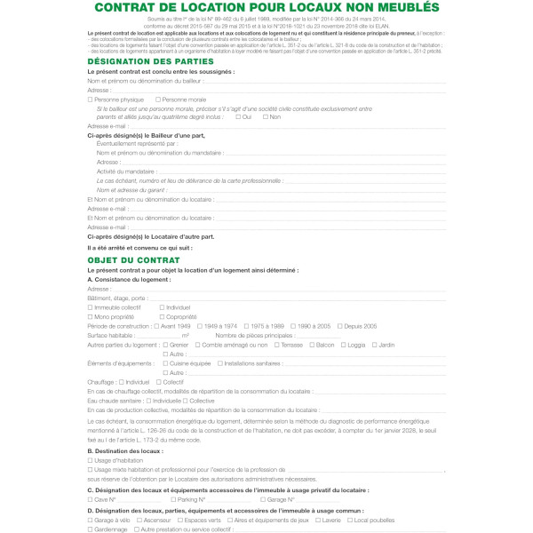 Contrat de location - Locaux vides non meublés - Dossier complet - Exacompta - 44E