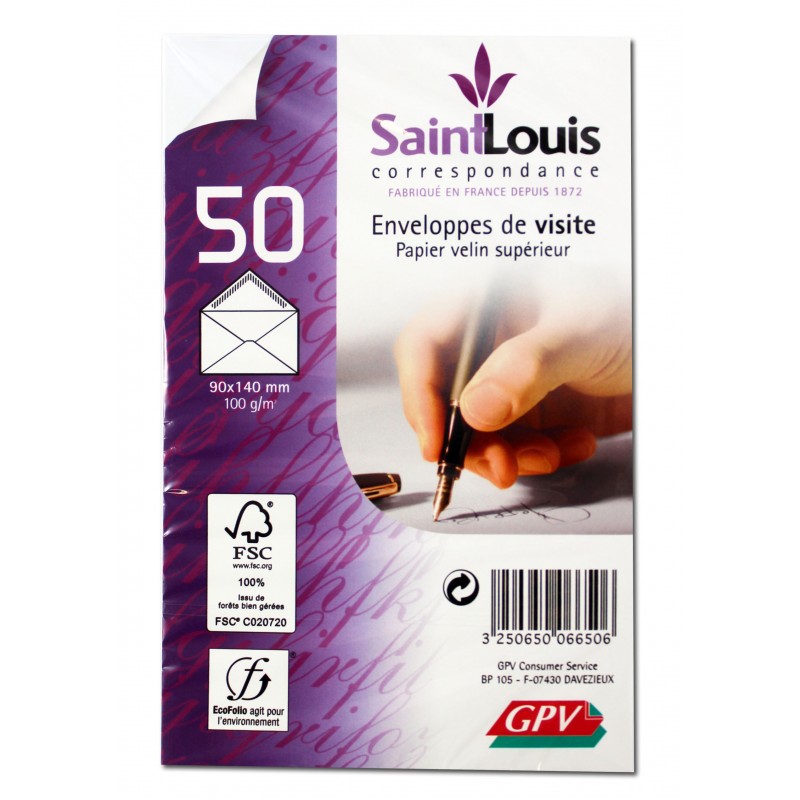 photo-Enveloppes - Blanche - 90x140mm - Pour cartes de visite - Paquet de 50 - GPV