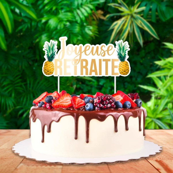 Décoration gâteau - Motif tropical - Joyeuse retraite - 17x13cm - Tropical party