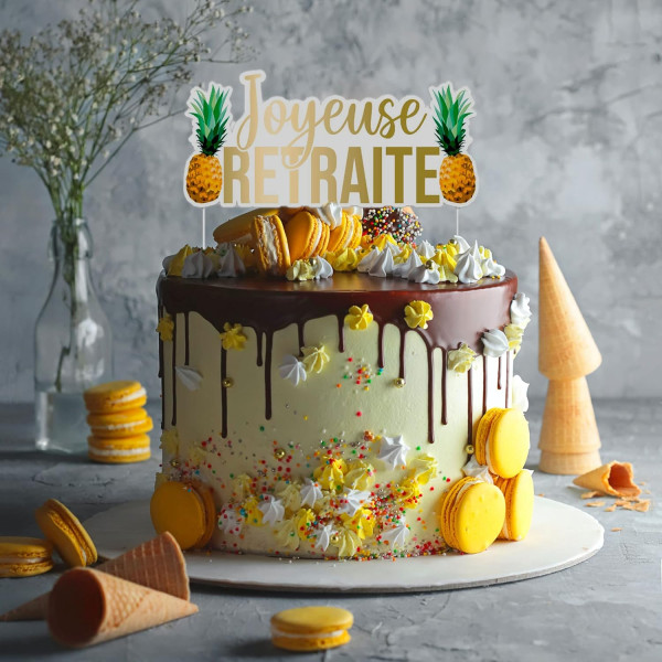 Décoration gâteau - Motif tropical - Joyeuse retraite - 17x13cm - Tropical party
