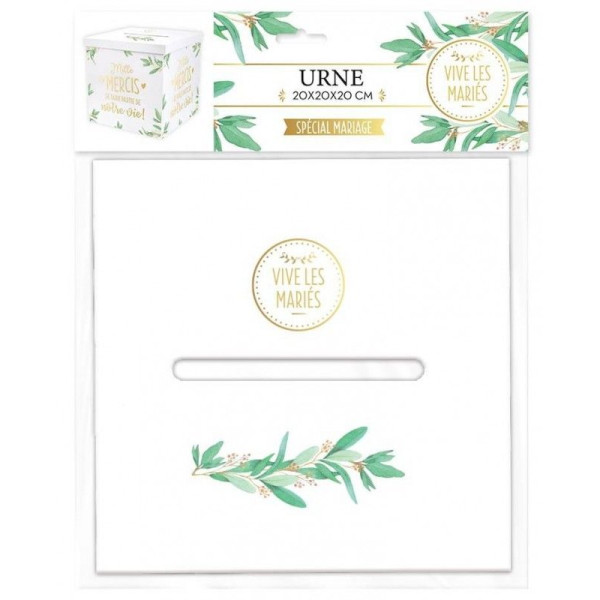 photo - Urne - Blanche et dorée - Carré - Mille mercis - Mariage - Carton - 20x20x20cm