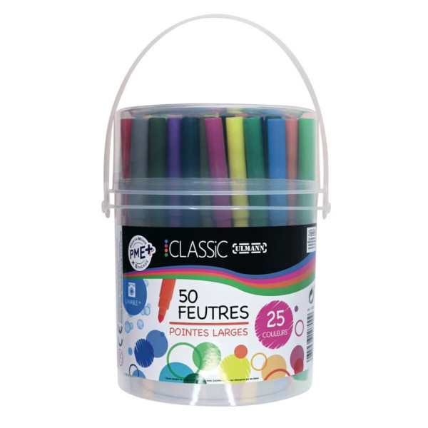 Feutres de coloriage - Pointe large - Lavable - Sceau de 50 feutres - Ulmann