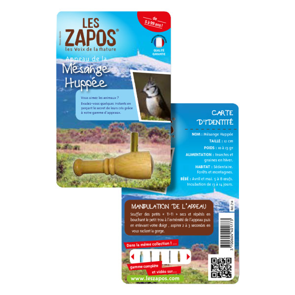 photo-Appeau - Oiseau - Mésange Huppée - Chant oiseau - Bois - 6cm