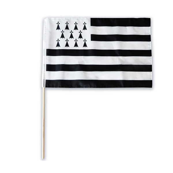 photo-Petit drapeau breton - 30x45cm - Manche en bois - Tissus - Bretagne