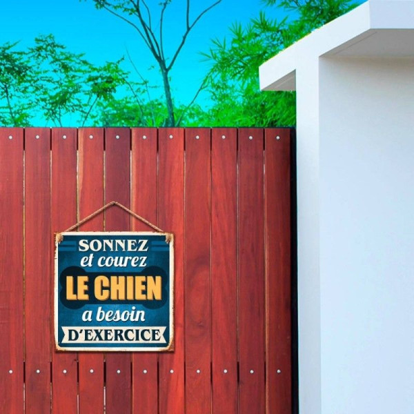 Plaque vintage - Sonnez et courez - Métal - 20x20cm - A suspendre - Décoration
