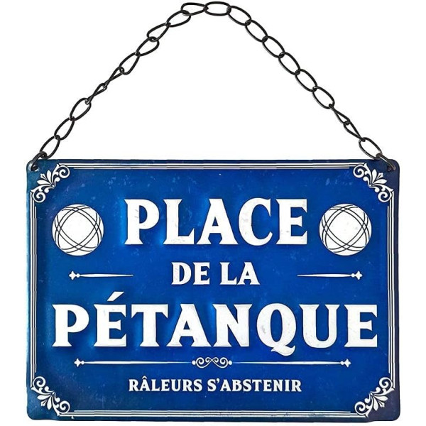 photo-Plaque vintage - Place de la pétanque - Métal - 20x14cm - A suspendre - Décoration