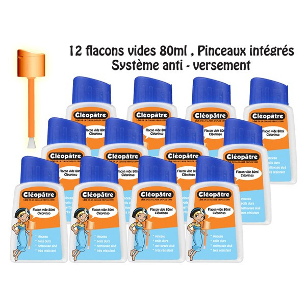 Lot de 12 pots vides - Pinceau incorporé - Colle - 80ml - Cléopâtre