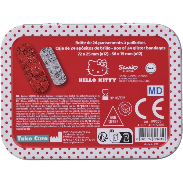 Boîte de pansements - Enfant - Hello Kitty - 24 pansements avec paillettes