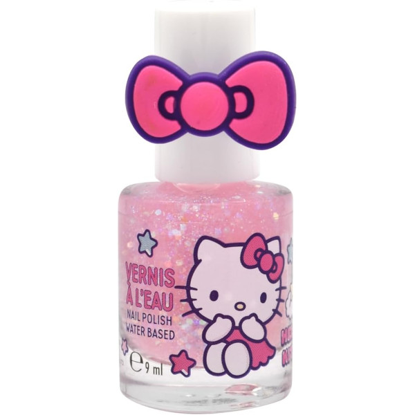 Vernis à ongles - A base d'eau - Rose pailleté - Pour enfant - Hello Kitty - Avec bague