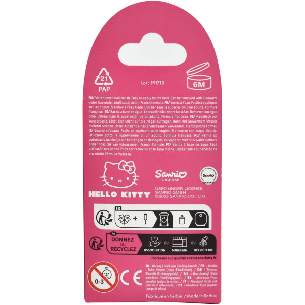 Vernis à ongles - A base d'eau - Rose pailleté - Pour enfant - Hello Kitty - Avec bague