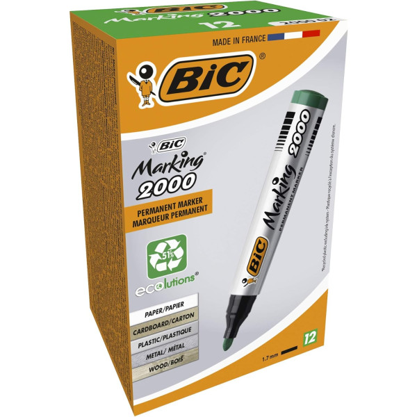 photo-12 marqueurs - Indélébile - Permanent - Vert - BIC - Marking 2000 - Pointe ogive