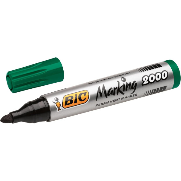 12 marqueurs - Indélébile - Permanent - Vert - BIC - Marking 2000 - Pointe ogive