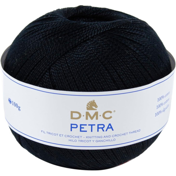 photo-Pelote de laine - 100% coton - Noir - 5310 - DMC - Petra - Longues fibres