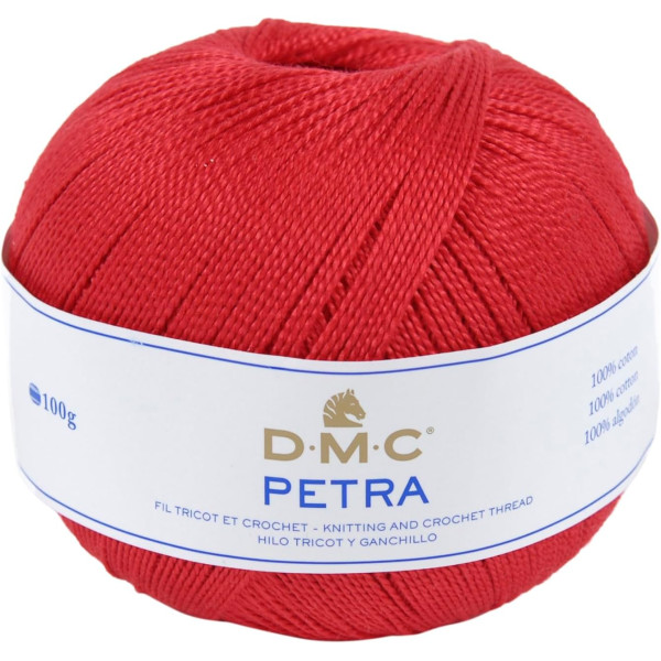 photo-Pelote de laine - 100% coton - Rouge - 5321 - DMC - Petra - Longues fibres