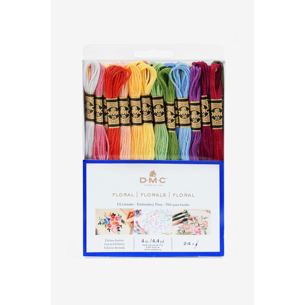 photo-Fils de laine - 24 échevettes - Fil mouliné - DMC - Couleurs florales - Broderie - Point de croix