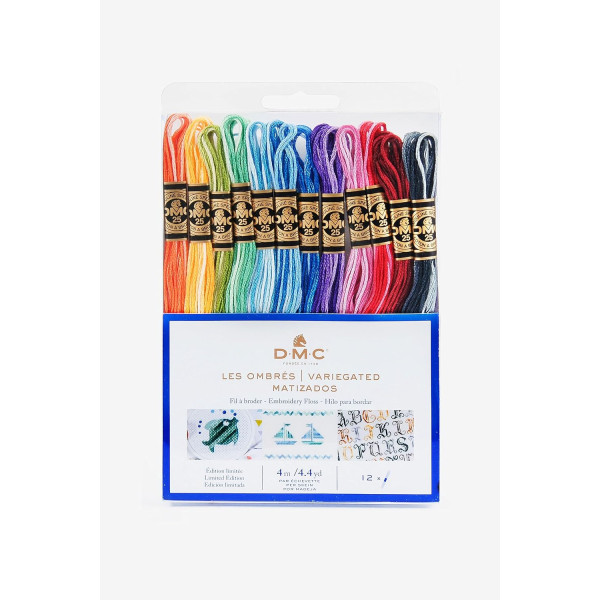 photo-Fils de laine - 12 échevettes - Fil mouliné - DMC - Coloris ombrés - Broderie - Point de croix
