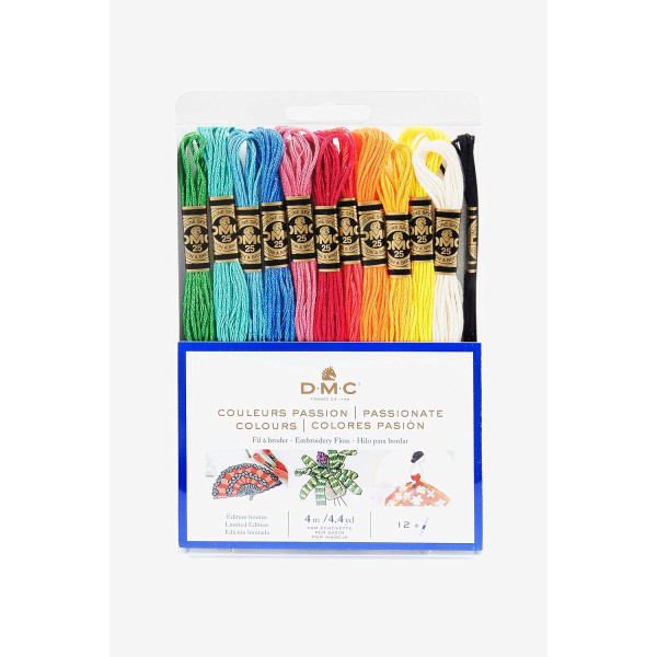 photo-Fils de laine - 12 échevettes - Fil mouliné - DMC - Couleurs passion - Broderie - Point de croix
