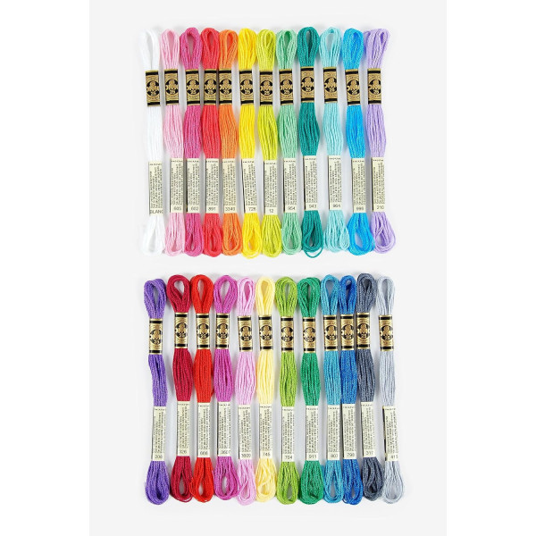 Fils de laine - 24 échevettes - Fil mouliné - DMC - Couleurs vitamines + indispensables - Broderie - Point de croix