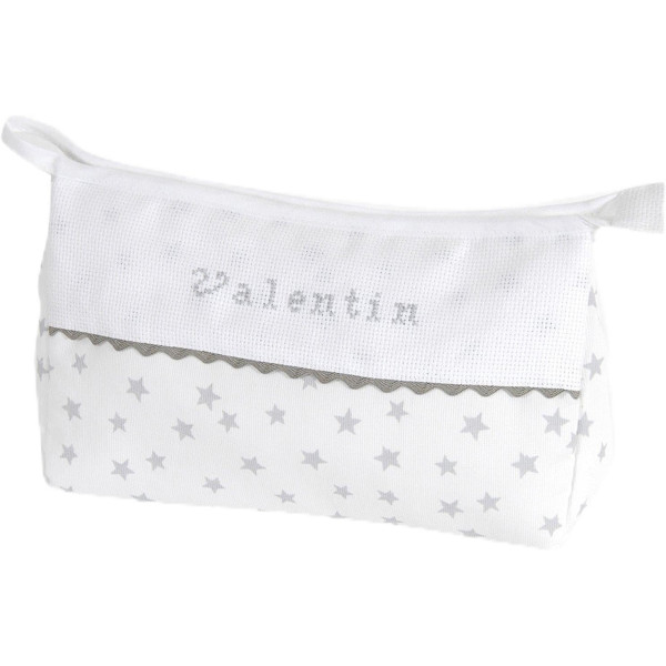 photo-Trousse de toilette - A broder - Gris/motif étoile - 26x16cm - Point de croix