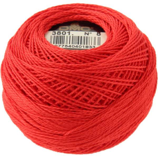 photo-Fil à broder - Rouge tulipe - 3801 - Coton perlé - Pelote - DMC - Broderie - Crochet