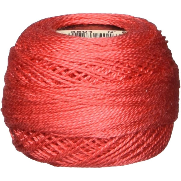Fil à broder - Rouge tulipe - 3801 - Coton perlé - Pelote - DMC - Broderie - Crochet