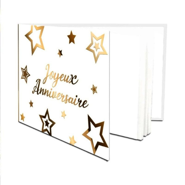 Livre d'or - Motif étoiles - Blanc et or -  Joyeux anniversaire - 20pages - 15x21cm - Party chic