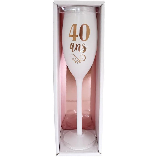 photo - Flûte à champagne - Anniversaire - 40 ans - Rose dorée et blanche - Idée cadeau