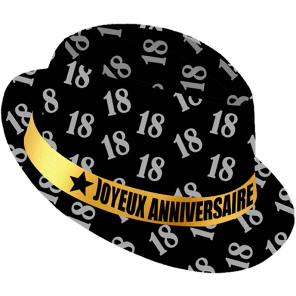 photo-Chapeau - Borsalino - Déguisement - Anniversaire - 18 ans - Noir et or - Adulte