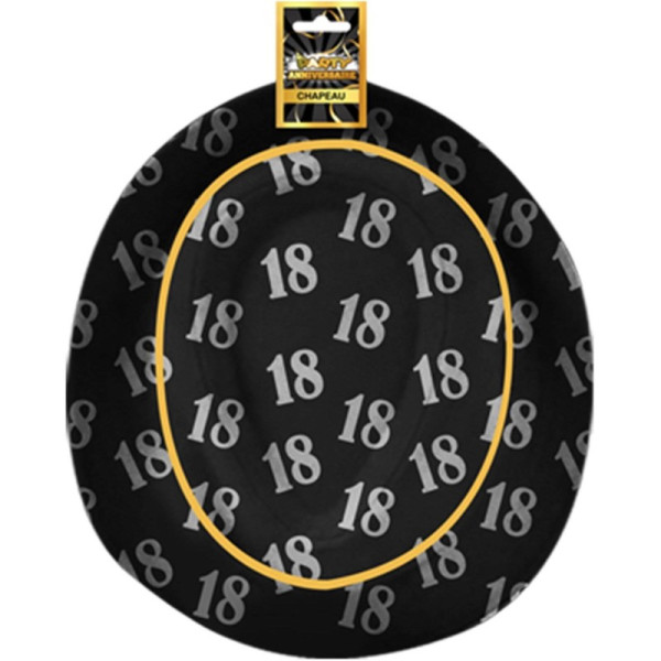 Chapeau - Borsalino - Déguisement - Anniversaire - 18 ans - Noir et or - Adulte