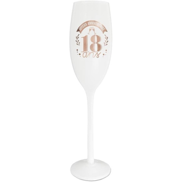 photo-Flûte à champagne - Blanc/Or - Anniversaire - 18 ans - Verre blanc - Idée cadeau