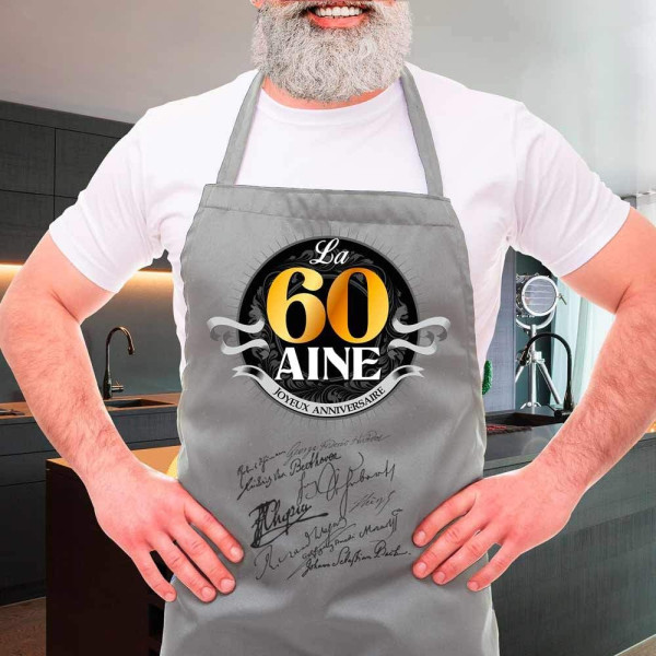 Tablier à dédicacer - 60 ans - La 60 aine - Anniversaire - Crayon inclus