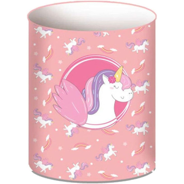 photo-Pot à crayons - Licorne - Rose - Bureau enfant - Métal - Fournitures scolaires