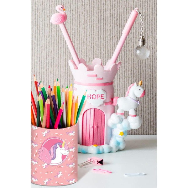 Pot à crayons - Licorne - Rose - Bureau enfant - Métal - Fournitures scolaires