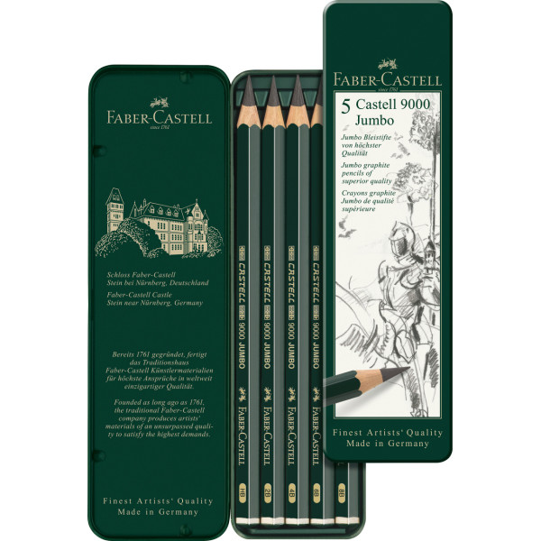 Crayons graphite - 5 mines - HB, 2B, 4B, 6B et 8B - Faber-Castell - Dessin beaux-arts
