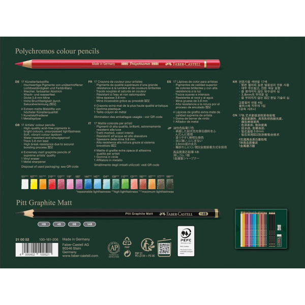 Coffret - 17 crayons de couleur + 4 crayons graphite - Faber-Castell - Polychromos - Pitt Graphite Matt