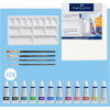 Peinture acrylique - Coffret 12 couleurs + toile 20x25cm + palette + pinceaux - Faber-Castell