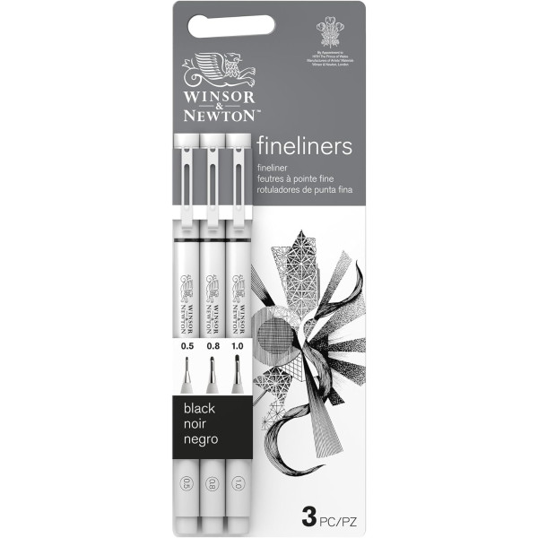 photo - Set 3 feutres à pointe fine - Fineliners - Noir - Winsor & Newton