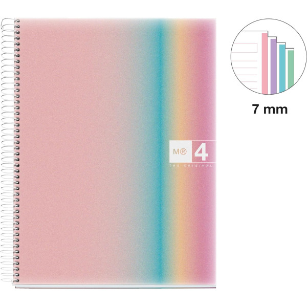 Cahier - A4 - Spirales - Lignes - Polypro - 240 pages perforées - Arc-en-ciel
