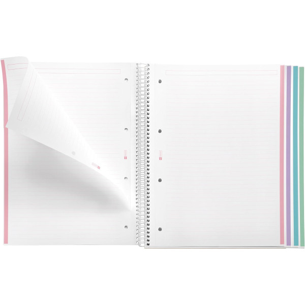 Cahier - A4 - Spirales - Lignes - Polypro - 240 pages perforées - Arc-en-ciel