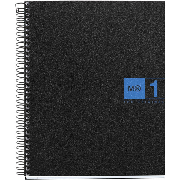 photo-Cahier - 17x22 - Spirales - Petits carreaux - Polypro - 80 pages perforées - Noir/Bleu