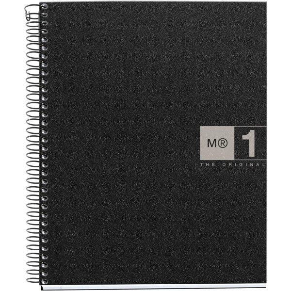photo-Cahier - 17x22cm - Spirales - Petits carreaux - Polypro - 80 pages perforées - Noir/Gris