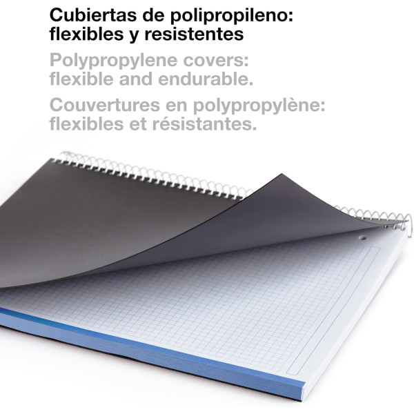 Cahier - A5 - Spirales - Petits carreaux - Polypro - 160 pages perforées - Noir/Gris