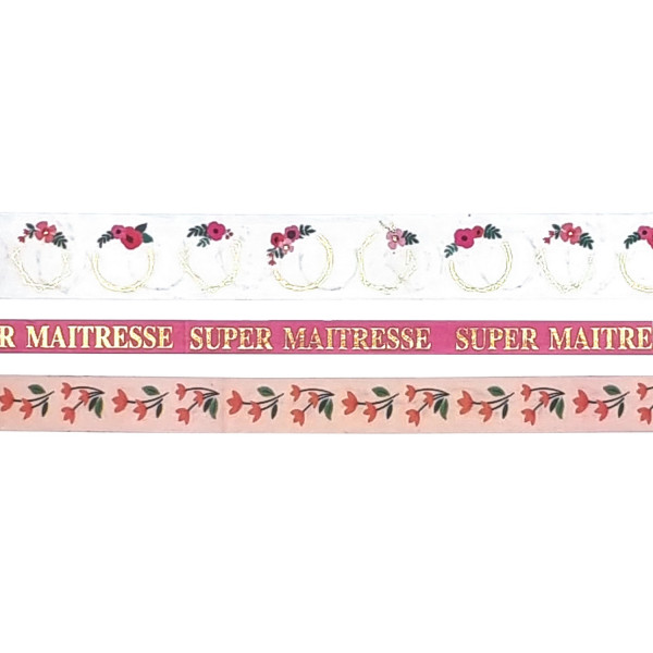 Ruban adhésif - Washi-tape - Décoratif - Super maîtresse - 3 rouleaux - Carterie
